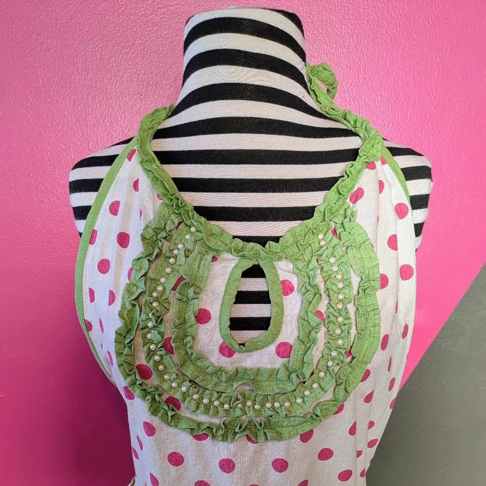 Multi Colored Ruffled Apron Halter Top Neck - Picture 2 of 3